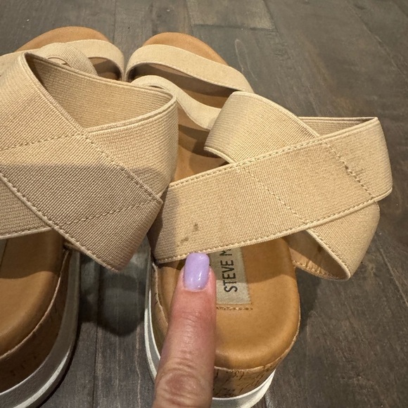Steve Madden Beige Platform Sandals Cork Wedge Slingback Size 9 - Picture 7 of 11